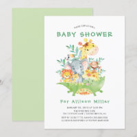 Oerwoud Safari Dieren Baby Douche Uitnodigingen