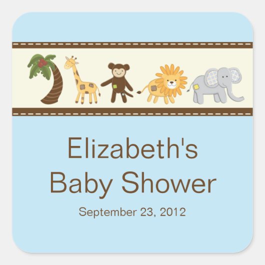 Oerwoud Safari Dieren Blue Boy Baby shower Vierkante Sticker (Voorkant)