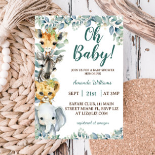 Oerwoud Safari Dieren Groen Bloemen Baby shower Kaart
