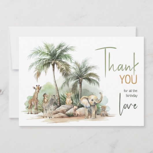 Oerwoud Safari Dieren Horizontaal Verjaardagsfeest Bedankkaart (Voorkant)