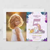 Oerwoud Safari Dieren Meisje Foto Verjaardag Kaart (Voorkant)