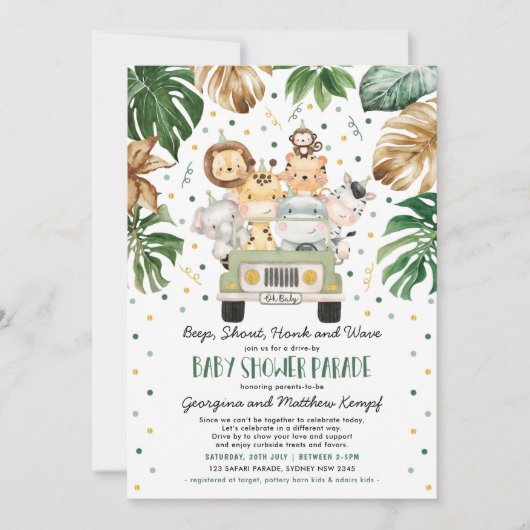 Oerwoud Safari Dieren rijden door Baby shower Kaart (Voorkant)