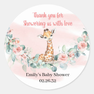 Oerwoud Safari Dierlijke giraffe Meisje Baby showe Ronde Sticker