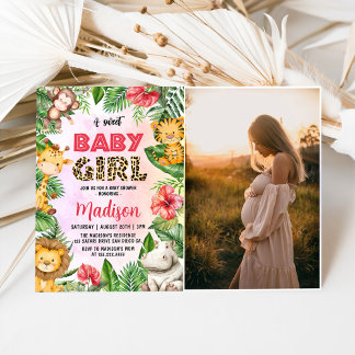 Oerwoud Safari Een lief Baby Meisje Baby shower Fo Kaart