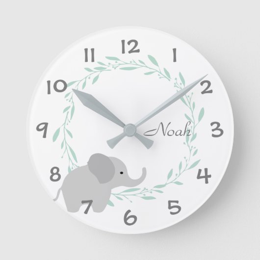 Oerwoud Safari Elephant Kinder/Nursery Wall Clock Ronde Klok (Voorkant)
