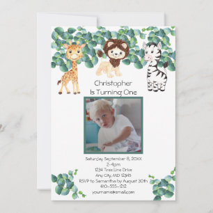 Oerwoud Safari Foto Jongens 1e Verjaardag Kaart