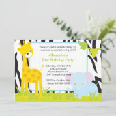 Oerwoud Safari Giraffe Birthday Party Invitation Kaart (Staand voorkant)