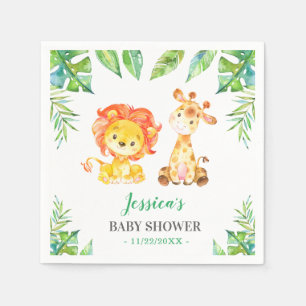 Oerwoud Safari Green Baby Boy Shower Lion Giraffe Servet