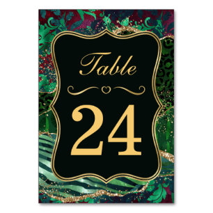 Oerwoud Safari Green Glitter Wedding Table Number Kaart
