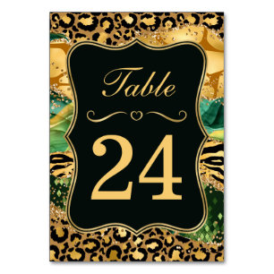 Oerwoud Safari Green Glitter Wedding Table Number Kaart