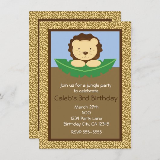 Oerwoud Safari Lion Verjaardagsfeestuitnodigingen Kaart (Voorkant / Achterkant)