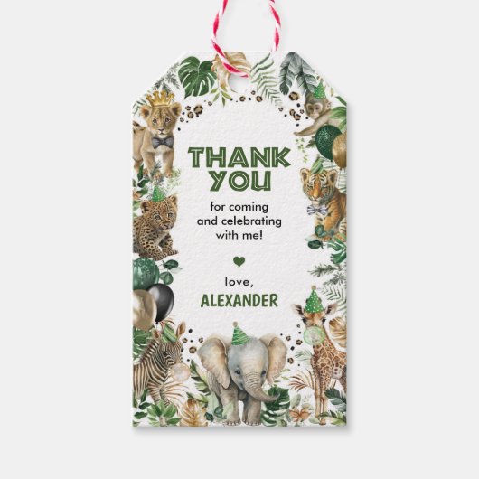 Oerwoud Safari Party Animals Boy Birthday Dank u Cadeaulabel (Voorkant)