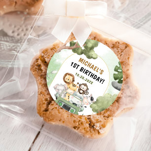 Oerwoud Safari Party Dieren 1e verjaardag Ronde Sticker