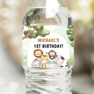 Oerwoud Safari Party Dieren 1e verjaardag Waterfles Etiket