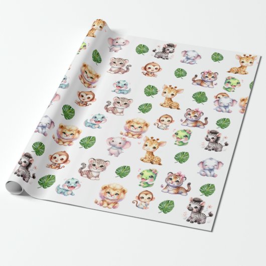 Oerwoud Safari Patroon Gift Wrap Wrapping Papier (Uitgerold)
