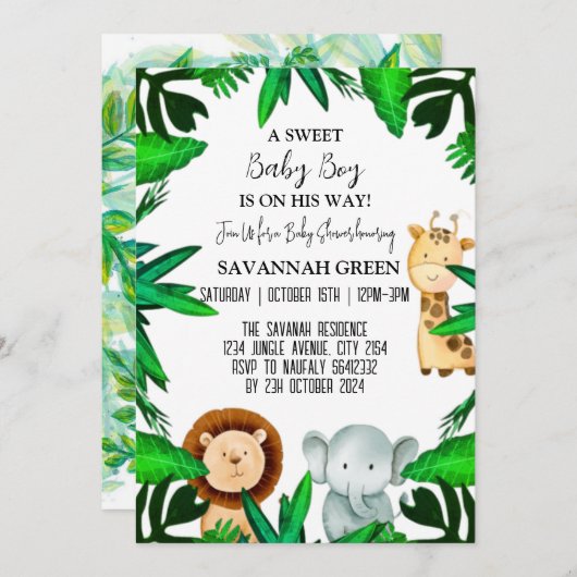 Oerwoud Safari Tropisch Dier Wild Boy Baby shower Kaart (Voorkant / Achterkant)