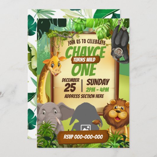 Oerwoud Safari uitnodiging (Voorkant / Achterkant)