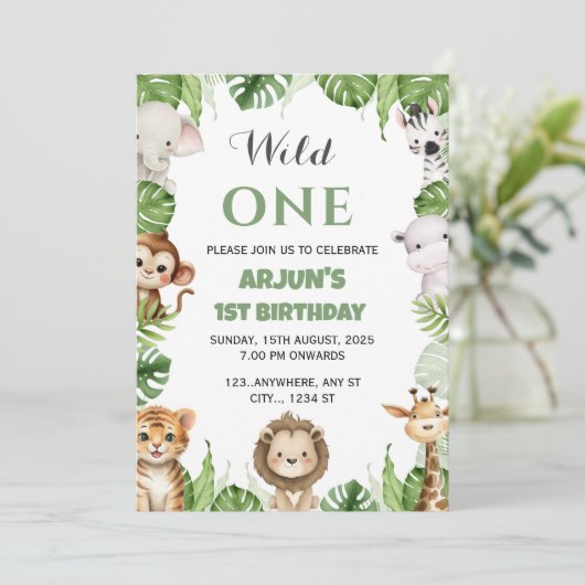 Oerwoud Safari Verjaardag Uitnodiging Kaart (Staand voorkant)