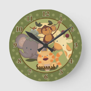 Oerwoud Safari Wall Clock Voeg een naam toe Ronde Klok