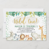 Oerwoud Safari Wild 1 1e verjaardag uitnodiging (Voorkant)