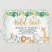 Oerwoud Safari Wild 1 1e verjaardag uitnodiging (Voorkant / Achterkant)