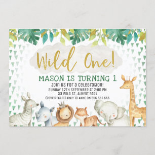 Oerwoud Safari Wild 1 1e verjaardag uitnodiging