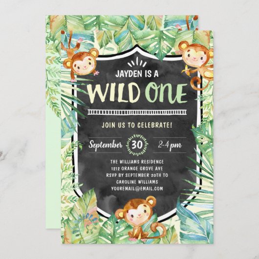 Oerwoud Safari Wild Een eerste verjaardag Kaart (Voorkant / Achterkant)