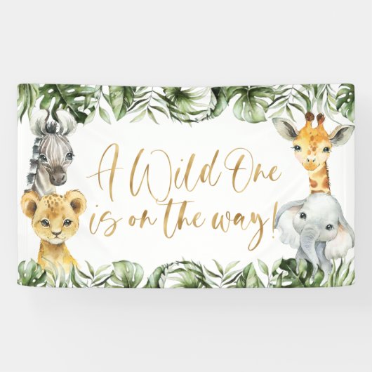 Oerwoud Safari Wild Een eerste verjaardag Spandoek (Horizontaal)