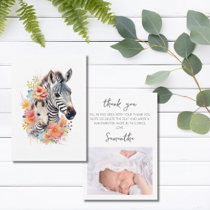 Oerwoud Safari Zebra Bloemen Baby shower Bedankkaart