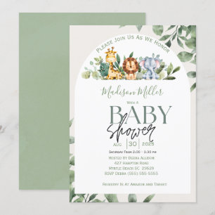 Oerwoud Sarfari Dieren Groen Lot Baby shower Kaart
