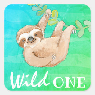 Oerwoud Sloth Wild One Party Vierkante Sticker