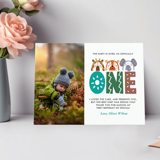 Oerwoud Thema 1e Verjaardag Dank u Briefkaart