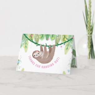 Oerwoud thema Sloth Baby Girl Shower Bedankkaart