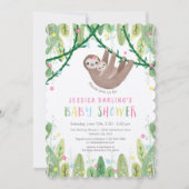 Oerwoud thema Sloth Baby Girl Shower Kaart (Voorkant)