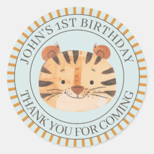 Oerwoud Tiger Blue Safari Verjaardag Bedankt Ronde Sticker
