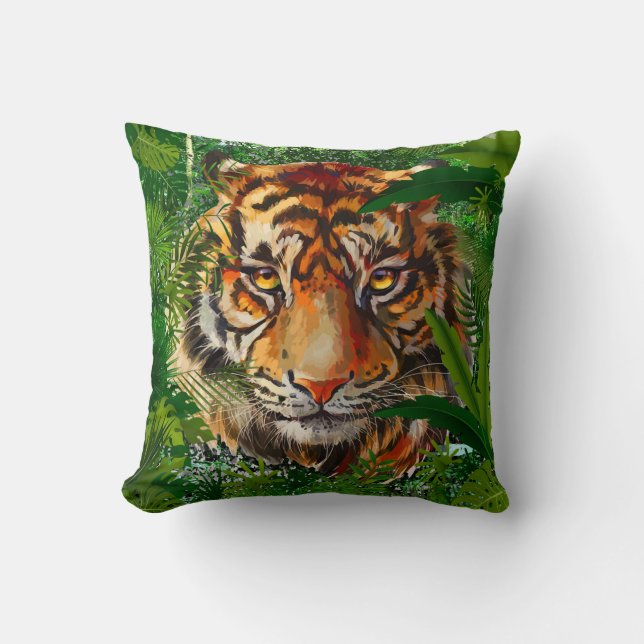 Oerwoud Tiger Pillow | Colorful Tiger Sierkussen (Voorkant)