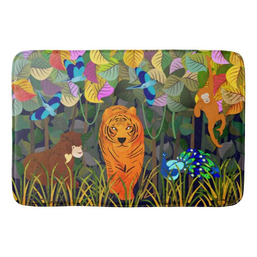 Oerwoud Tiger Sun Beer Peacock Monkey Indian Rolle Badmat (Voorkant)