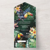 Oerwoud Toucan Bird waterverf Frangipani Monstera All In One Uitnodiging (Binnen)