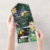 Oerwoud Toucan Bird waterverf Frangipani Monstera All In One Uitnodiging (Afscheurbaar)