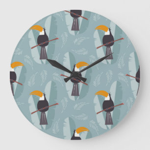 Oerwoud toucan, naadloze blauwe achtergrond. grote klok