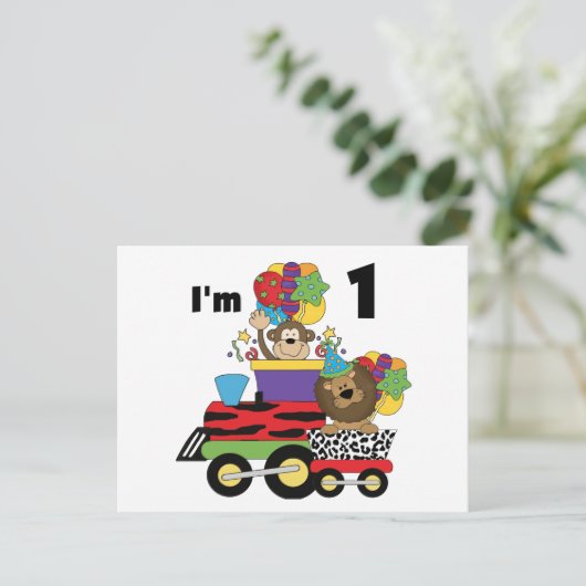 Oerwoud Train 1e Verjaardag T-shirts en geschenken Briefkaart (Staand voorkant)