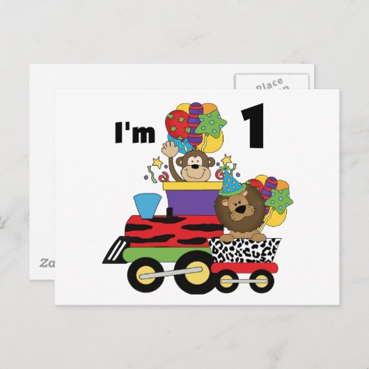 Oerwoud Train 1e Verjaardag T-shirts en geschenken Briefkaart (Voorkant / Achterkant)