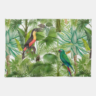 Oerwoud, tropisch, vogels, toucans, wortelen, theedoek