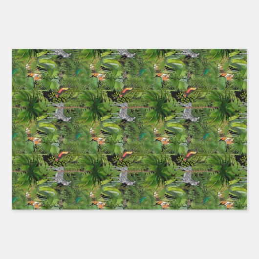 Oerwoud, tropisch, vogels, toukan, papegaaien, tij inpakpapier vel (Voorkant)