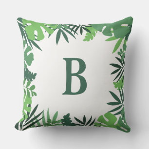 Oerwoud tropische palmbladeren groen monogram buitenkussen