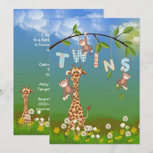 Oerwoud Twin Baby shower Kaart (Voorkant / Achterkant)