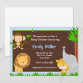 Oerwoud Uitnodiging Baby Boy Shower Blue (Voorkant / Achterkant)