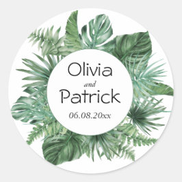 Oerwoud waterverf tropische groene bladeren ronde sticker