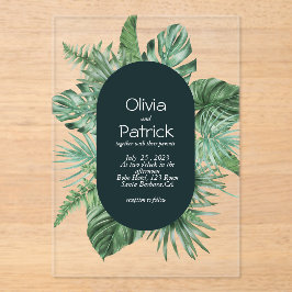 Oerwoud waterverf tropische groene bladeren uitnod acryl uitnodigingen