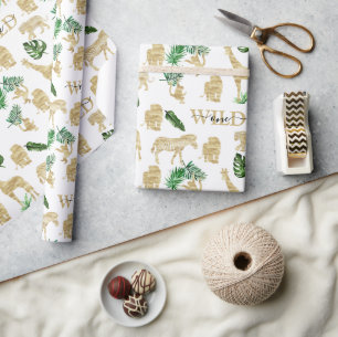 Oerwoud Wild Animal Pattern Elegant Gold Green Cadeaupapier